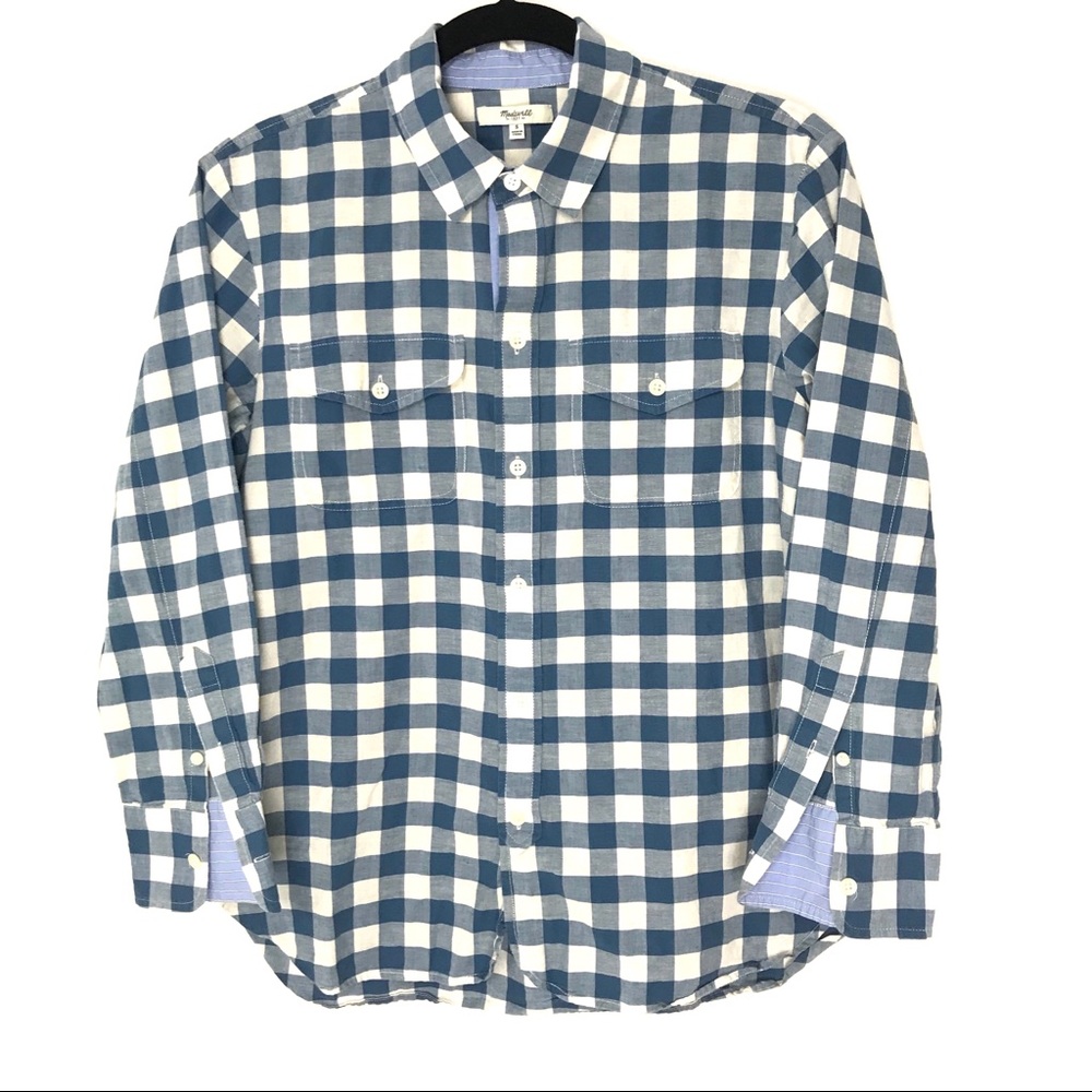 Madewell Small Blue Gingham Check Cargo Work Shirt